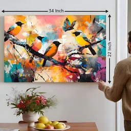 Myntra Elegant Homes Orange & Pink 1 Piece Canvas Birds and Animals Wall Paintings image 5