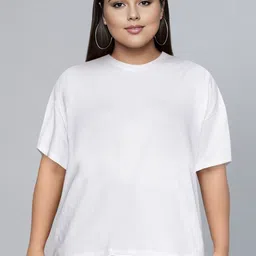 URBANICE Round Neck Drop-Shoulder Sleeves Oversized Cotton T-shirt-image-36