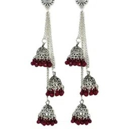 Weariton Maroon Silver Long Jhumkas Earrings-picture-33