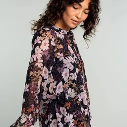 KERI PERRY Floral Print Mandarin Collar Flared Sleeves Georgette Top image 3