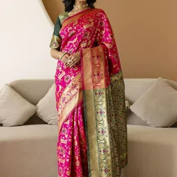 SANISA Ethnic Motifs Zari Silk Blend Handloom Saree image 4