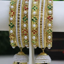Shinemore Set Of 6 Artificial Stones Studded And Beaded Bangles-picture-29