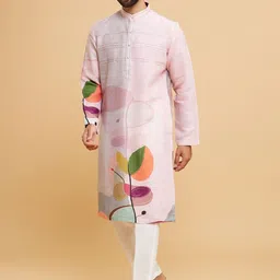 Twamev Men Floral Printed Regular Linen Kurta with Trousers image 5