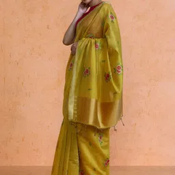 SARHA Floral Printed Zari Chanderi Saree image 5