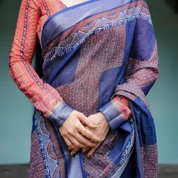 ALMAARI FASHION Ethnic Motifs Digital Printed Pure Linen Banarasi Saree image 2