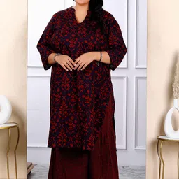 MIRAVAN Women Floral Printed Regular Pure Cotton Kurta with Sharara image 1