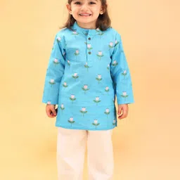 MAMA AND PEACHES Kids Floral Printed Pure Cotton Kurta with Trousers-image-41