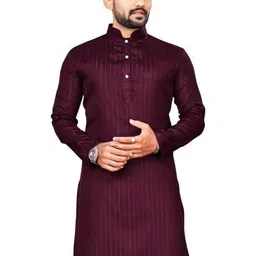 Krudha Creations Men Striped Thread Work Kurta image 3
