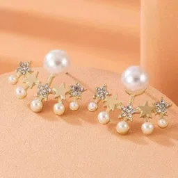 Estailo fashion Gold-Plated Artificial Stones Studded And Beaded Circular Shaped Studs-image-91