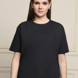 GRACIT Women Black Solid Cotton Round Neck T-shirt-image-55