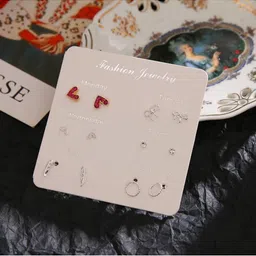 Thrillz Set Of 6 Silver-Plated Artificial Stones Studded Korean Heart Shaped Studs image 4