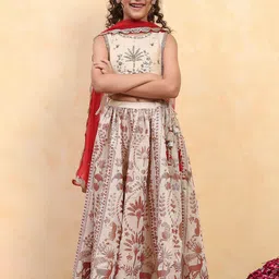 Biba Girls Ethnic Motifs Embroidered Regular Thread Work Pure Cotton Kurta with Skirt & With Dupatta image 3