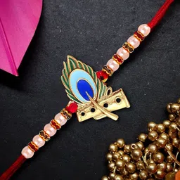 Vighnaharta Gold Plated Artificial Stones Studded & Beaded Mayur Pankh Thread Rakhi-picture-36