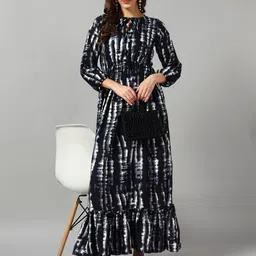 Krunal Raiyani Women Tie and Dye Tie-up Neck Flared Maxi Dress-image-69