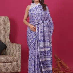 shivanya  handicrafts Shivanya Handicrafts Floral Pure Cotton Block Print Saree-picture-32