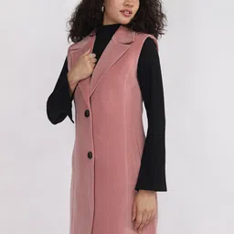Plagg Solid Single Breasted Longline Sleeveless Overcoat image 4