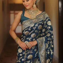 YAMUNE Floral Zari Art Silk Handloom Banarasi Saree image 4