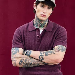 Snitch Bordeaux Burgundy Textured Relaxed Fit Polo T-Shirt-picture-53