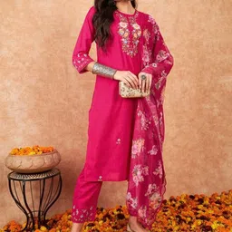 Moda Rapido Floral Embroidered Beads And Stones Kurta With Trousers & Dupatta image 3