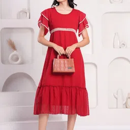 BAESD Jacquard Women Self Design Fit & Flare Midi Dress image 4