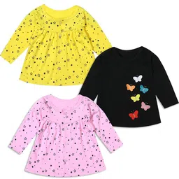 KIDEEZGUILD Girls Pack Of 3 Graphic Printed Long Sleeve Coton A-Line Dress image 2