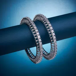 Opal Touch Set of 2 Rhodium-Plated American Diamond Studded Bangles image 3