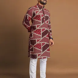 GAUMUKHI CREATION Men Geometric Printed Jacquard Kurta image 3