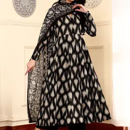 BAESD Floral Printed Pleated V-Neck Anarkali Kurta With Palazzos & Dupatta image 2