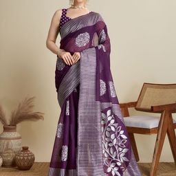 Mitera Woven Design Zari Silk Blend Saree With Blouse-picture-10