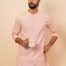 JAYPORE Striped band Collar Pure Cotton Straight Short Kurta-picture-21