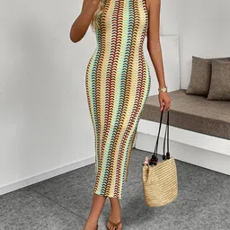 StyleCast x Revolte Women Colourblocked Boat Neck Bodycon Midi Dress image 5