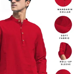 EdinWolf Men Mandarin Collar Roll-Up Sleeves Short Kurta image 3