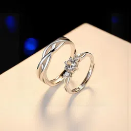 J.S ENTERPRISES Unisex Set of 2 Stainless Steel Silver-Tone Adjustable Finger Rings-image-96
