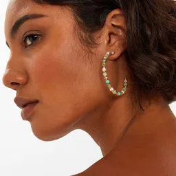 Accessorize Gold-Plated Artificial Beaded Circular Half Hoop Earrings image 5