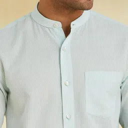 Fabindia Men Slim Fit Band Collar Vertical Striped Cotton Casual Shirt image 3