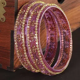 LAVAZZA Set Of 2 Zircon Diamond & Beads Work Glass Bangles image 4