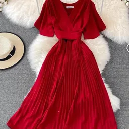 miss mosa by akanksha Alamode By Akanksha Women Cotton Red Terry Pleated Luxe Summer Dre-picture-36