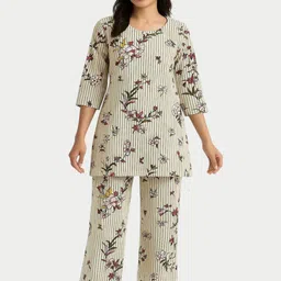 GAB Floral Printed Pure Cotton Round Neck Top With Trousers Co-Ords-picture-25
