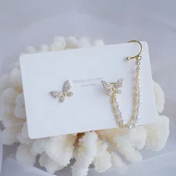 Celestique Artificial Stones Studded And Pearls Beaded Butterfly Shaped Ear Cuffs-picture-34