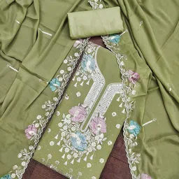 DIVASTRI Floral Embroidered Thread Unstitched Dress Material-image-36