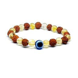 VIBESLE Unisex Rudraksha Wooden Beaded With Evil Eye Crystals Bracelet-image-90