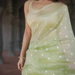 Eecoo Polka Dot Zari Linen Blend Handloom Saree image 4