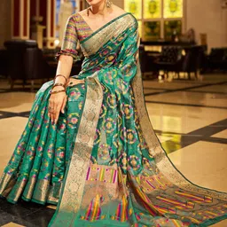 all about you Geometric Woven Design Zari Organza Saree With Blouse Piece image 2