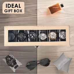 Kuber Industries Cream-Colored & Grey 6 Slots Wrist Watch Organiser image 2