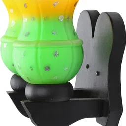 1ST TIME Green & Yellow Printed Wood Traditional Rectangle Shaped Wall Lamp image 2