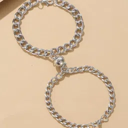 Vembley Set Of 2 Silver-Plated Heart Shaped Magnet Link Bracelet image 4