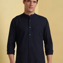 Allen Solly Men Custom Fit Band Collar Solid Cotton Casual Shirt image 1