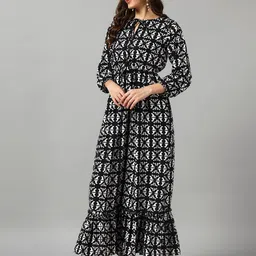 Femvy Print Tie Up Neck Gathered or Pleated Maxi Dress-image-61