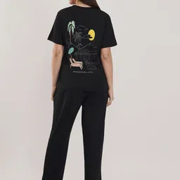 PRRODALITY Printed Round Neck Pure Cotton T-Shirt With Trouser image 4