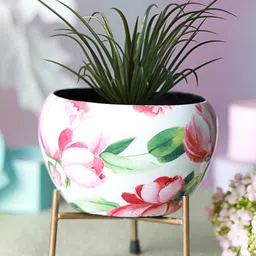 Homspurts White & Pink Printed Metal Planter With Stand image 5